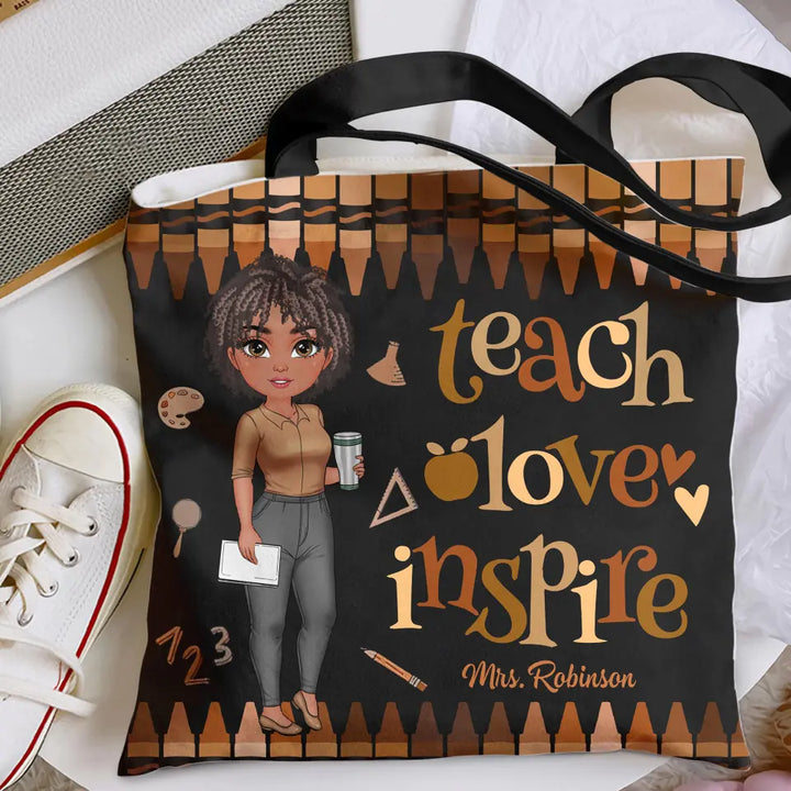 Teach Love Inspire - Personalized Custom Tote Bag - Teacher's Day, Appreciation Gift For Teacher