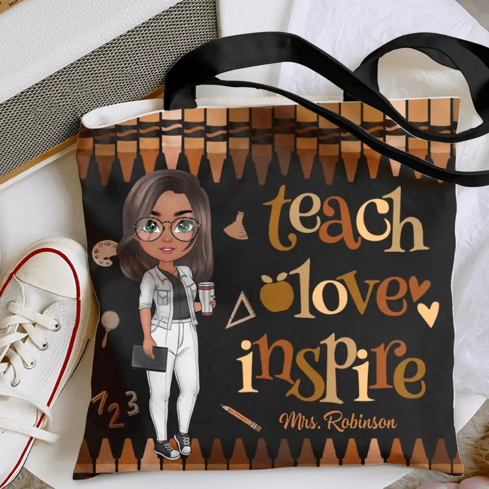 Teach Love Inspire - Personalized Custom Tote Bag - Teacher's Day, Appreciation Gift For Teacher