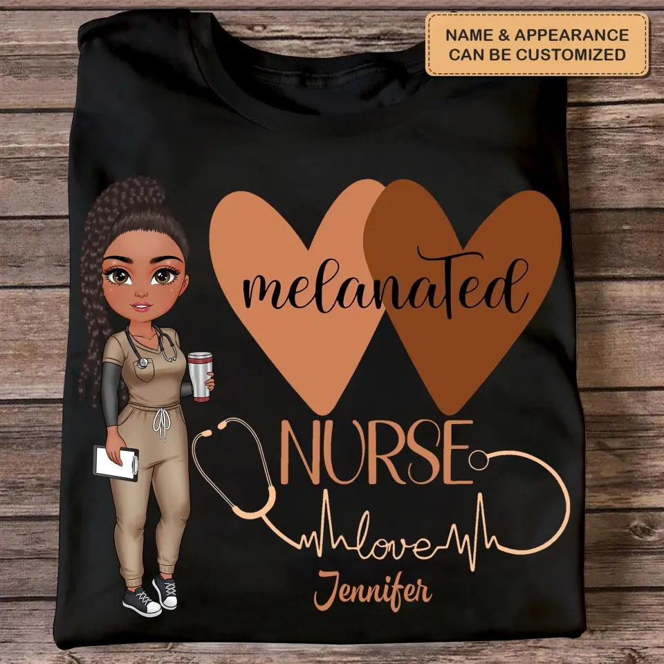 Melanated Nurse Love - Personalized Custom T-shirt - Nurse's Day, Appreciation Gift For Nurse