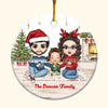 Family Sitting At Fireplace - Personalized Custom Ceramic Ornament - Christmas Gift For Family Members