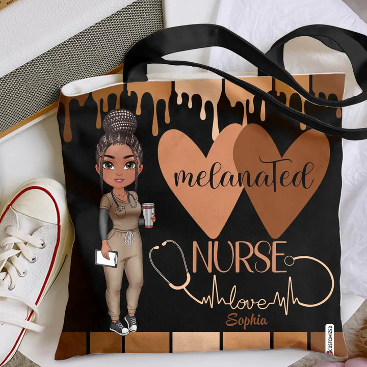 Melanated Nurse Love - Personalized Custom Tote Bag - Nurse's Day, Appreciation Gift For Nurse