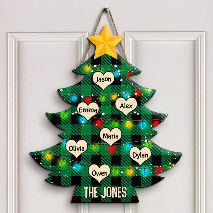 Family Christmas Tree - Personalized Custom Door Sign - Christmas, Home Decor Gift For Family Members