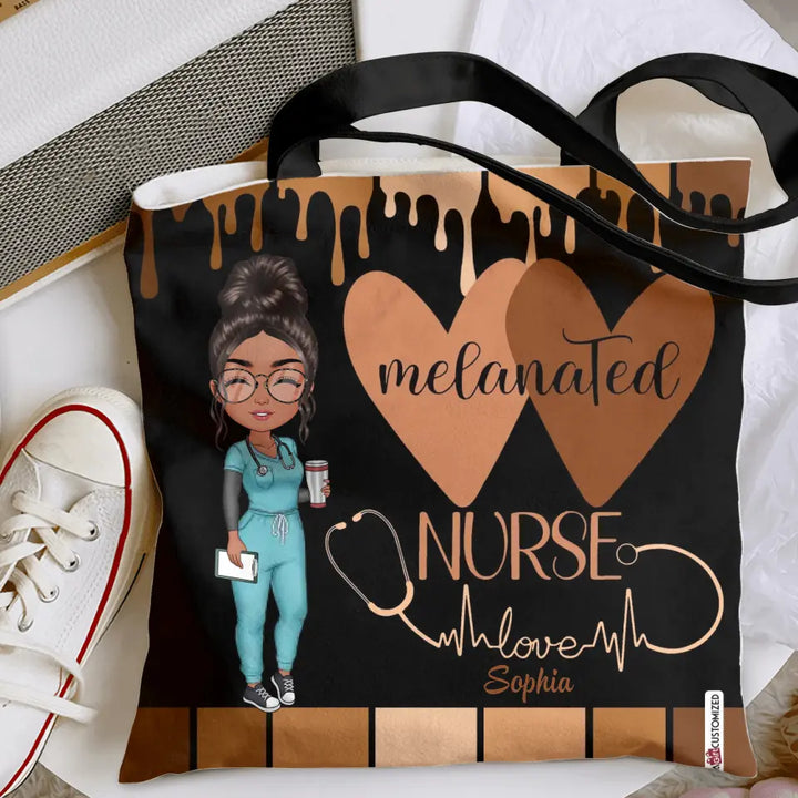 Melanated Nurse Love - Personalized Custom Tote Bag - Nurse's Day, Appreciation Gift For Nurse