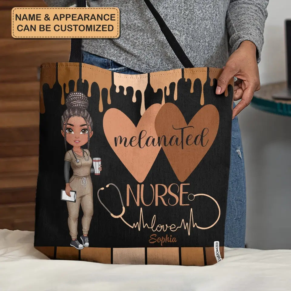 Melanated Nurse Love - Personalized Custom Tote Bag - Nurse's Day, Appreciation Gift For Nurse