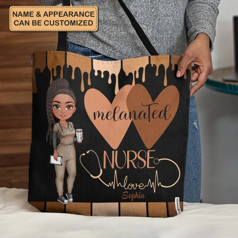Melanated Nurse Love - Personalized Custom Tote Bag - Nurse's Day, Appreciation Gift For Nurse