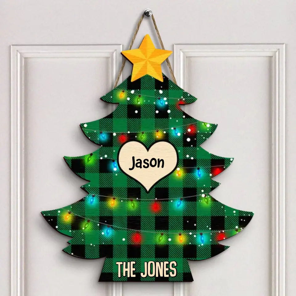 Family Christmas Tree - Personalized Custom Door Sign - Christmas, Home Decor Gift For Family Members