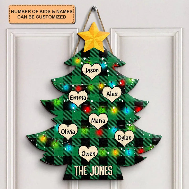 Family Christmas Tree - Personalized Custom Door Sign - Christmas, Home Decor Gift For Family Members