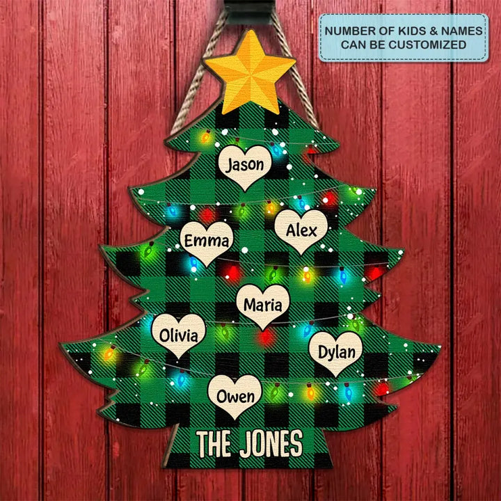 Family Christmas Tree - Personalized Custom Door Sign - Christmas, Home Decor Gift For Family Members