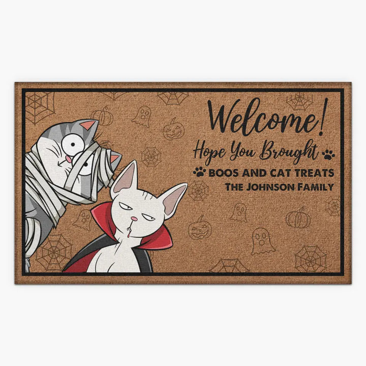 Personalized Custom Doormat - Halloween Gift For Cat Lover, Cat Dad, Cat Mom - Hope You Brought Boos And Cat Treats