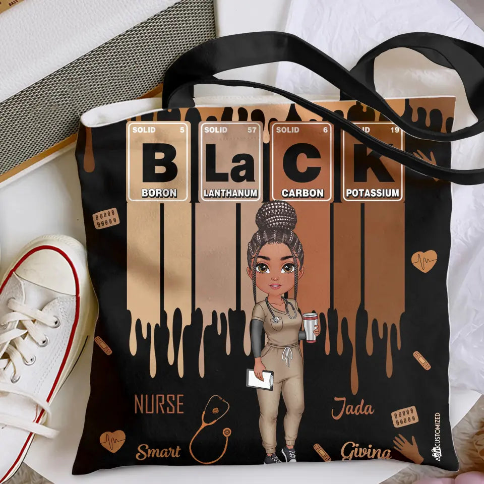 Black Nurse Element - Personalized Custom Tote Bag - Nurse's Day, Appreciation Gift For Nurse