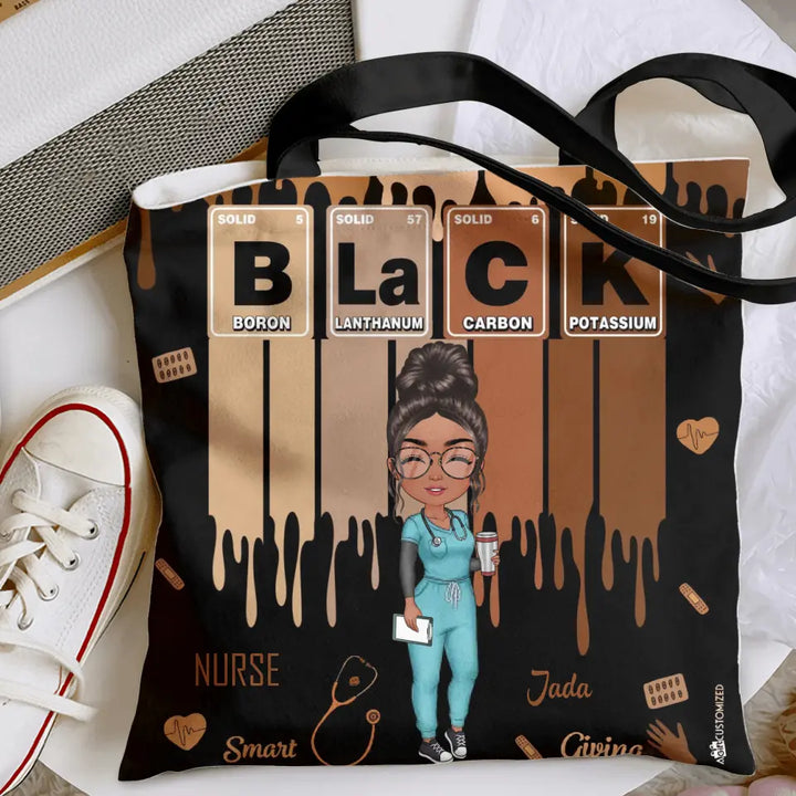 Black Nurse Element - Personalized Custom Tote Bag - Nurse's Day, Appreciation Gift For Nurse