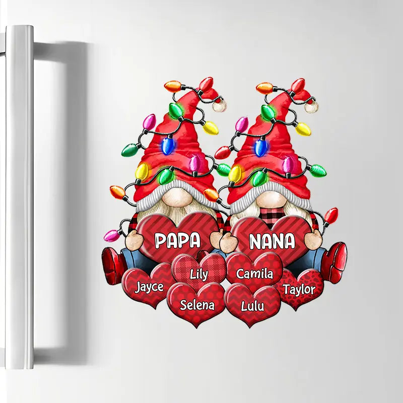 Christmas Light Gnome Couple Papa Nana - 
Personalized Custom Decal - Christmas, Winter Gift For Grandma, Mom, Grandpa, Dad, Family Members