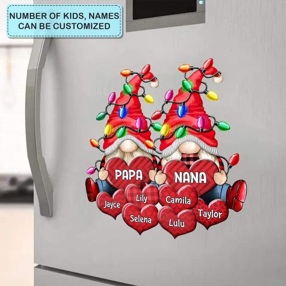 Christmas Light Gnome Couple Papa Nana - 
Personalized Custom Decal - Christmas, Winter Gift For Grandma, Mom, Grandpa, Dad, Family Members