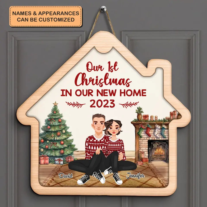 Our First Christmas In Our New Home - Personalized Custom Door Sign - Christmas Gift For Couple, Wife, Husband