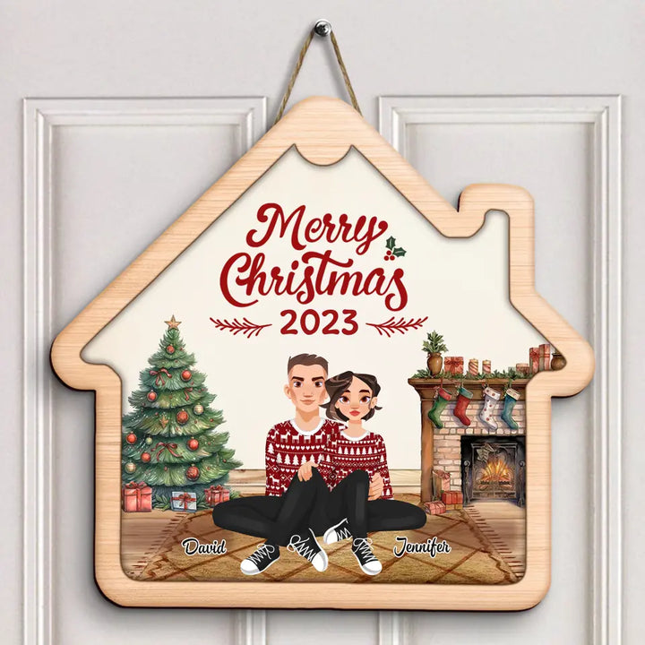 Our First Christmas In Our New Home - Personalized Custom Door Sign - Christmas Gift For Couple, Wife, Husband