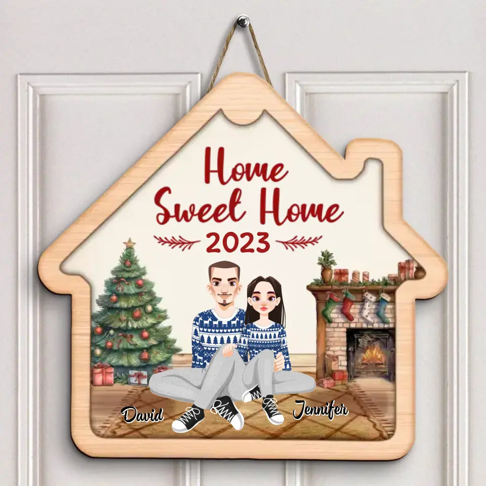 Our First Christmas In Our New Home - Personalized Custom Door Sign - Christmas Gift For Couple, Wife, Husband