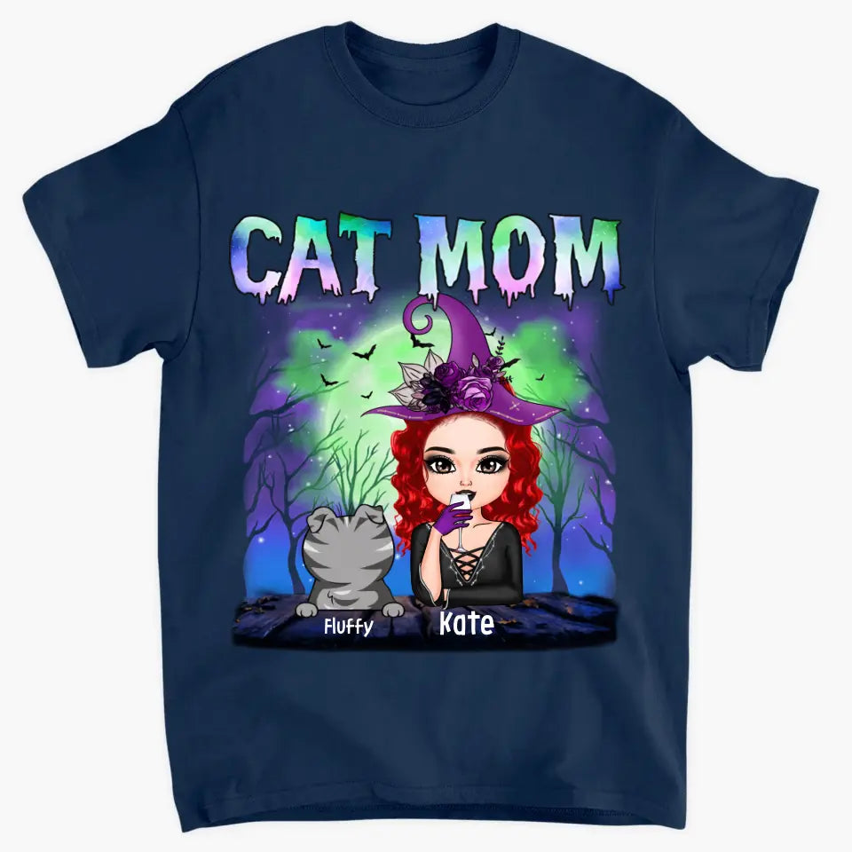 Cat Mom Witch Halloween - Personalized Custom T-shirt - Halloween Gift For Witch, Bestie, Cat Lover