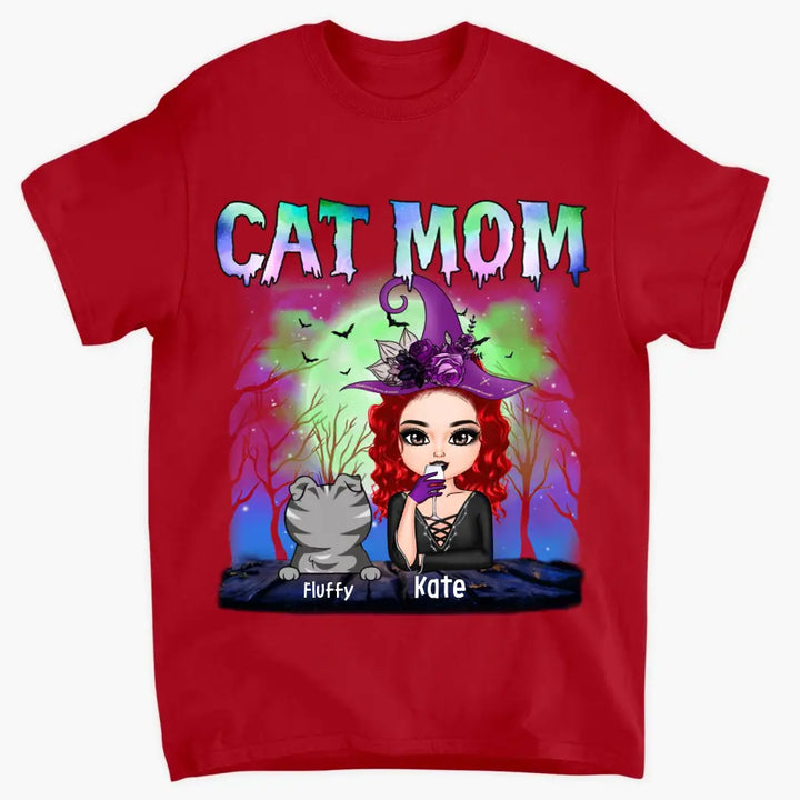 Cat Mom Witch Halloween - Personalized Custom T-shirt - Halloween Gift For Witch, Bestie, Cat Lover