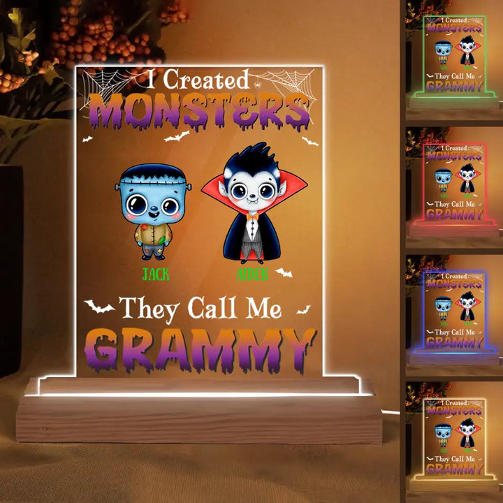 I Created Monsters - Personalized Custom 3D LED Light Wooden Base - Halloween Gift For Grandma, Mom