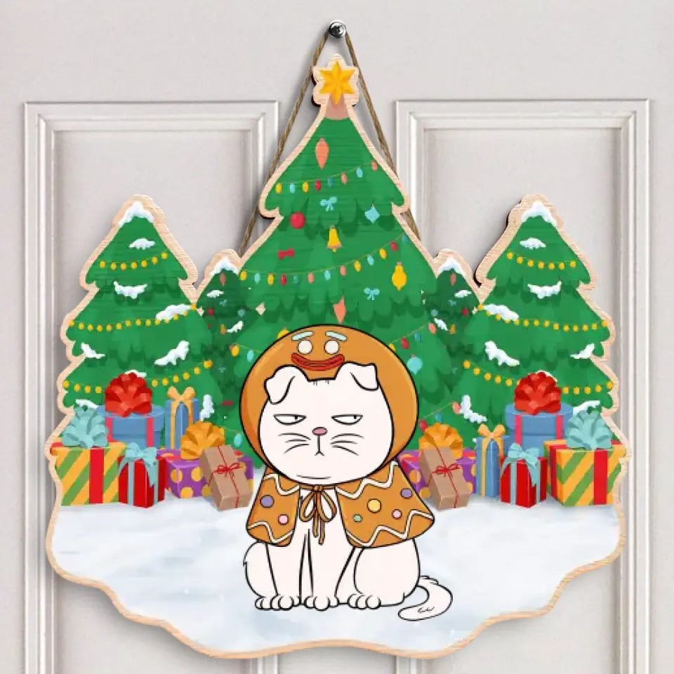 Cats Christmas Tree - Personalized Custom Door Sign - Christmas Cat Funny Gift For Cat Mom, Cat Dad, Cat Lover, Cat Owner