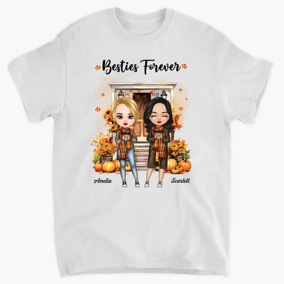 Fall Season Besties - Personalized Custom T-shirt - Fall, Autumn Gift For Friend, Bestie