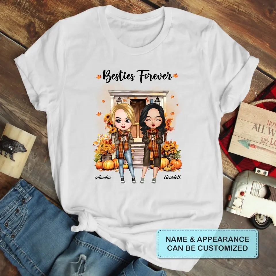 Fall Season Besties - Personalized Custom T-shirt - Fall, Autumn Gift For Friend, Bestie