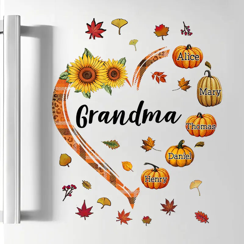 Grandma Heart Pumpkin Autumn - Personalized Custom Decal - Mother's Day Gift For Grandma, Mom