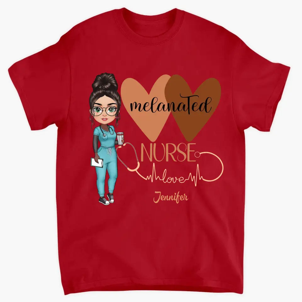 Melanated Nurse Love - Personalized Custom T-shirt - Nurse's Day, Appreciation Gift For Nurse