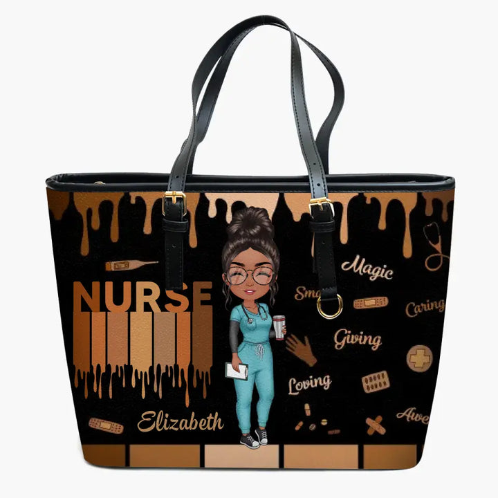 Love Nurse Life New Ver - Personalized Custom Leather Bucket Bag - Nurse's Day, Appreciation Gift For Nurse