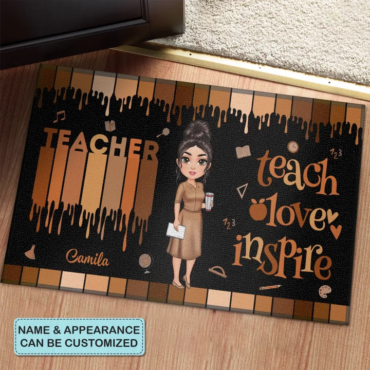 Teach Love Inspire - Personalized Custom Doormat - Teacher's Day, Appreciation Gift For Teacher