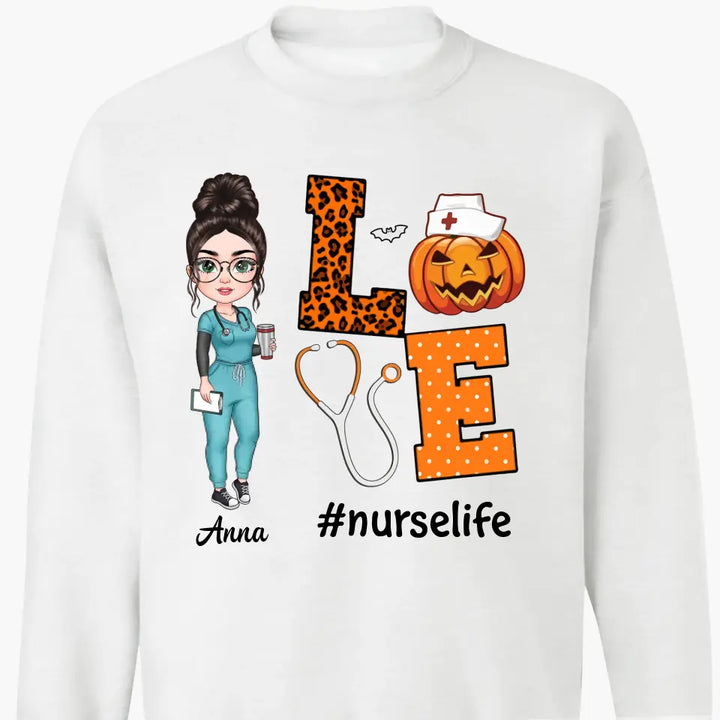 Love Nurse Life Pumpkin - Personalized Custom T-shirt - Halloween, Nurse's Day, Appreciation Gift For Nurse