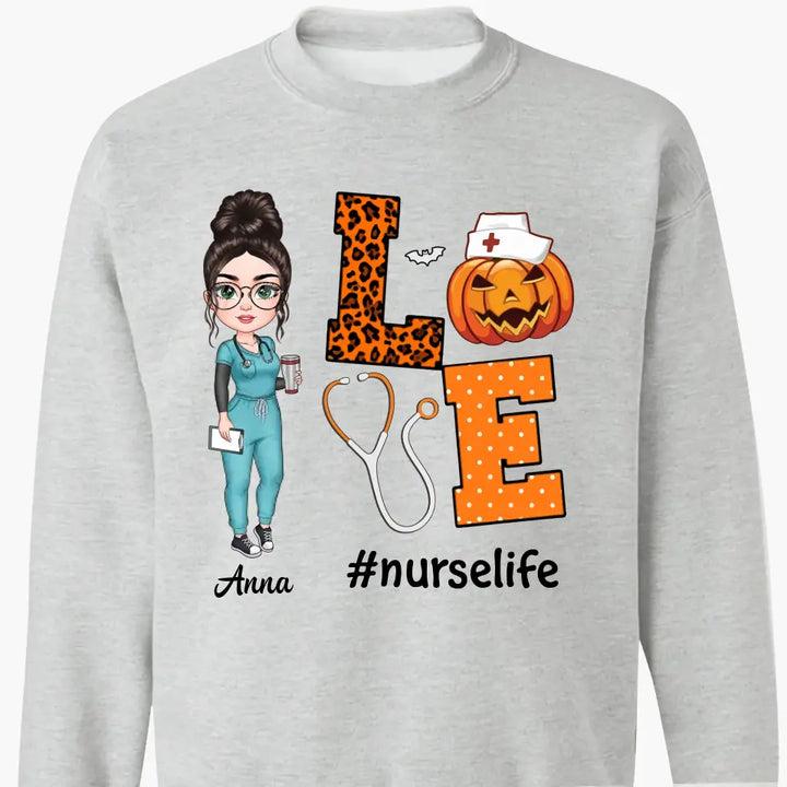 Love Nurse Life Pumpkin - Personalized Custom T-shirt - Halloween, Nurse's Day, Appreciation Gift For Nurse