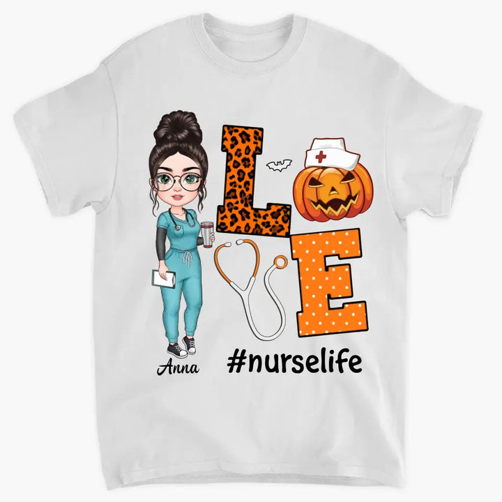 Love Nurse Life Pumpkin - Personalized Custom T-shirt - Halloween, Nurse's Day, Appreciation Gift For Nurse