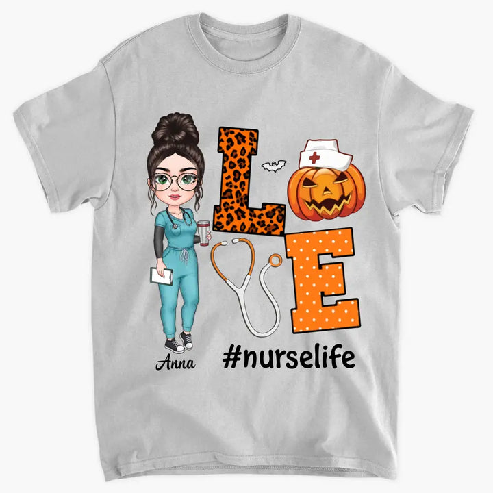 Love Nurse Life Pumpkin - Personalized Custom T-shirt - Halloween, Nurse's Day, Appreciation Gift For Nurse