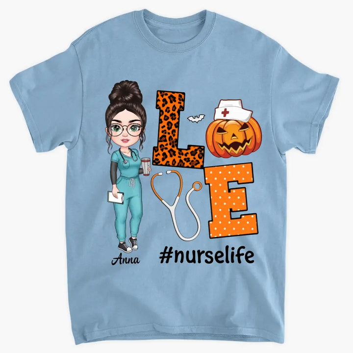 Love Nurse Life Pumpkin - Personalized Custom T-shirt - Halloween, Nurse's Day, Appreciation Gift For Nurse