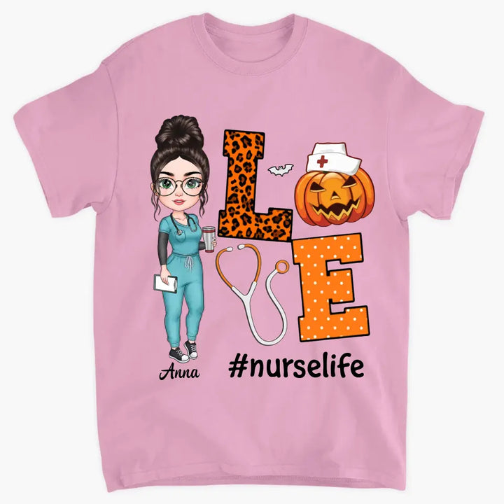 Love Nurse Life Pumpkin - Personalized Custom T-shirt - Halloween, Nurse's Day, Appreciation Gift For Nurse