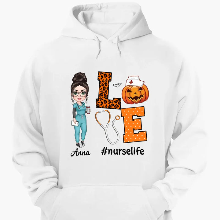 Love Nurse Life Pumpkin - Personalized Custom T-shirt - Halloween, Nurse's Day, Appreciation Gift For Nurse