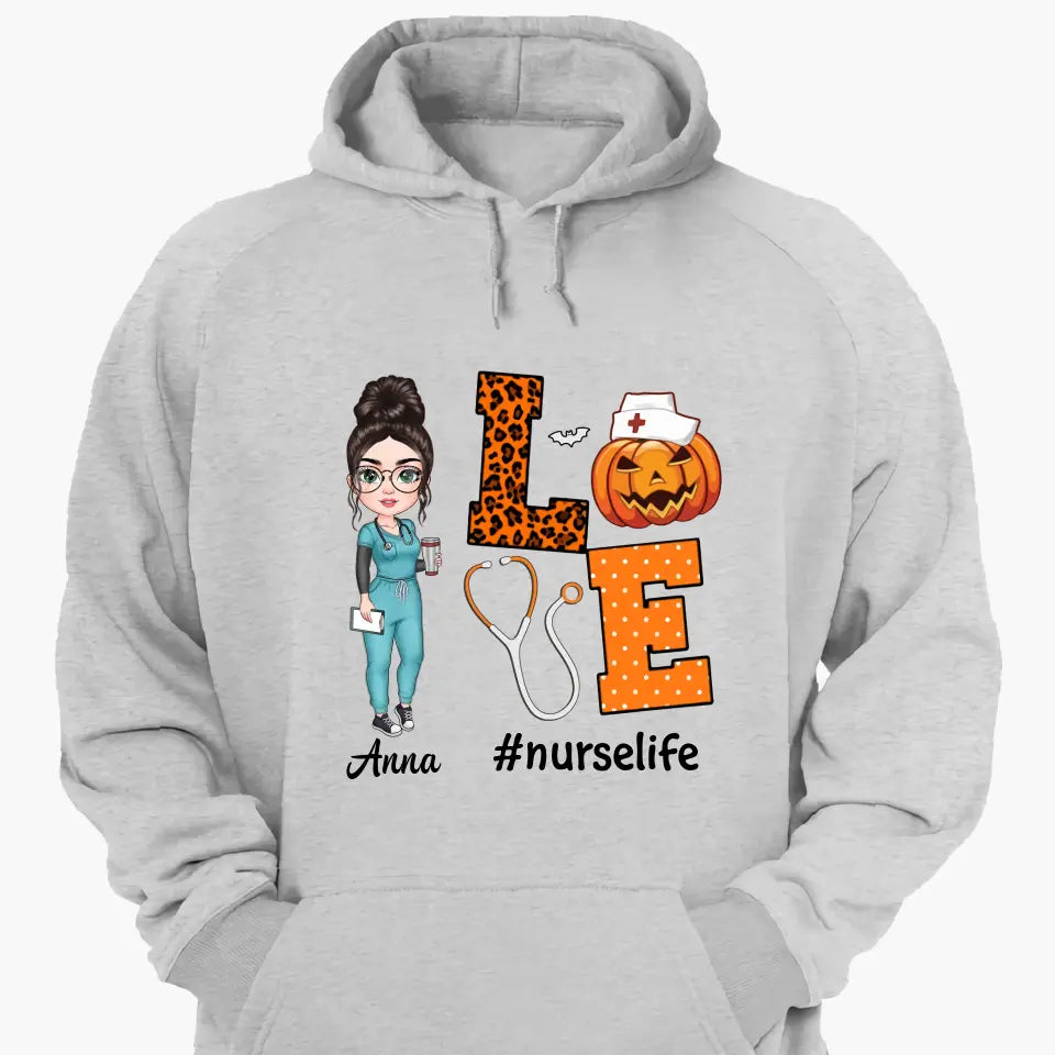 Love Nurse Life Pumpkin - Personalized Custom T-shirt - Halloween, Nurse's Day, Appreciation Gift For Nurse