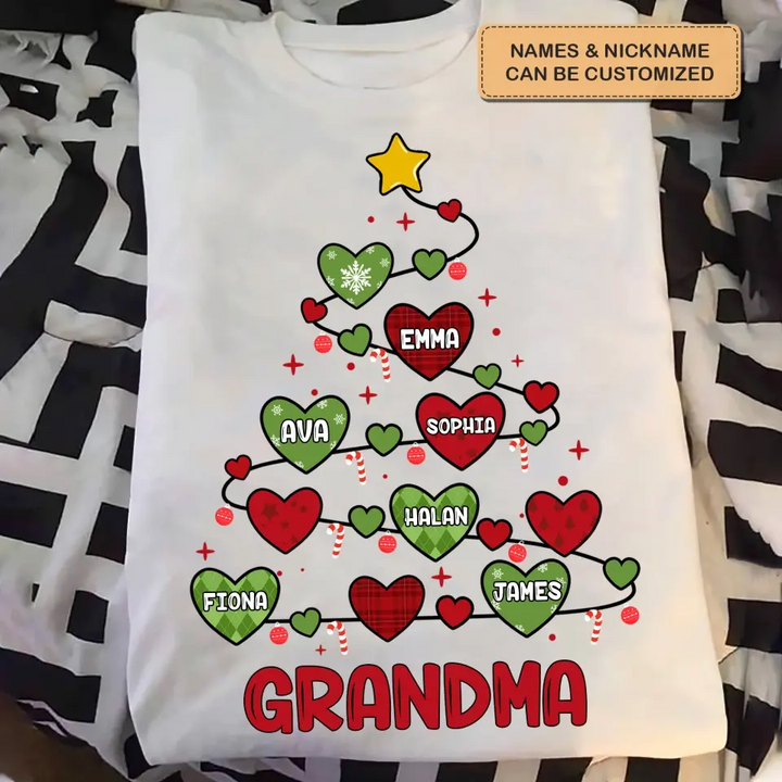 Grandma Christmas Tree - Personalized Custom T-shirt - Christmas Gift For Grandma, Mom, Family Members