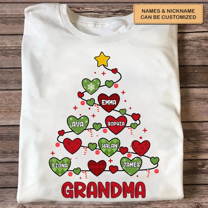 Grandma Christmas Tree - Personalized Custom T-shirt - Christmas Gift For Grandma, Mom, Family Members