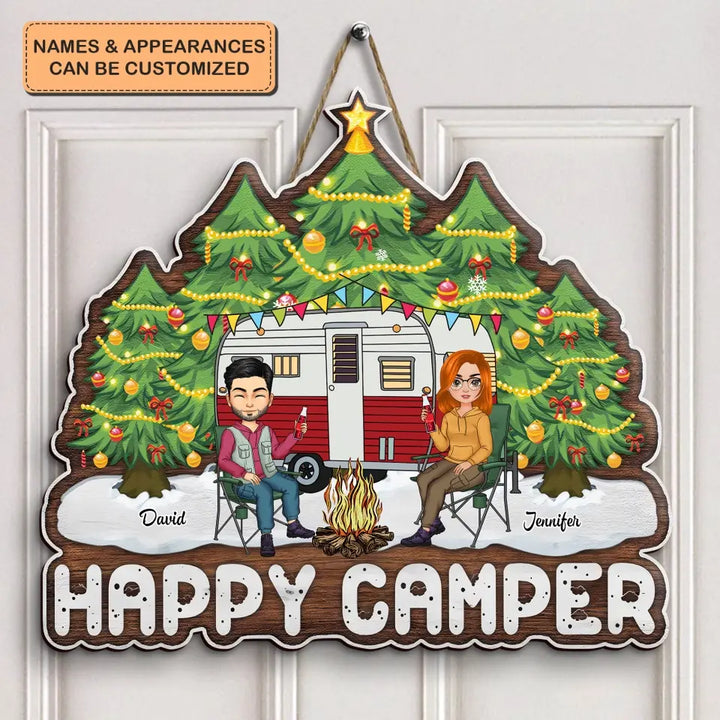 Happy Camper - Personalized Custom Door Sign - Christmas Gift For Couple, Camping Lover