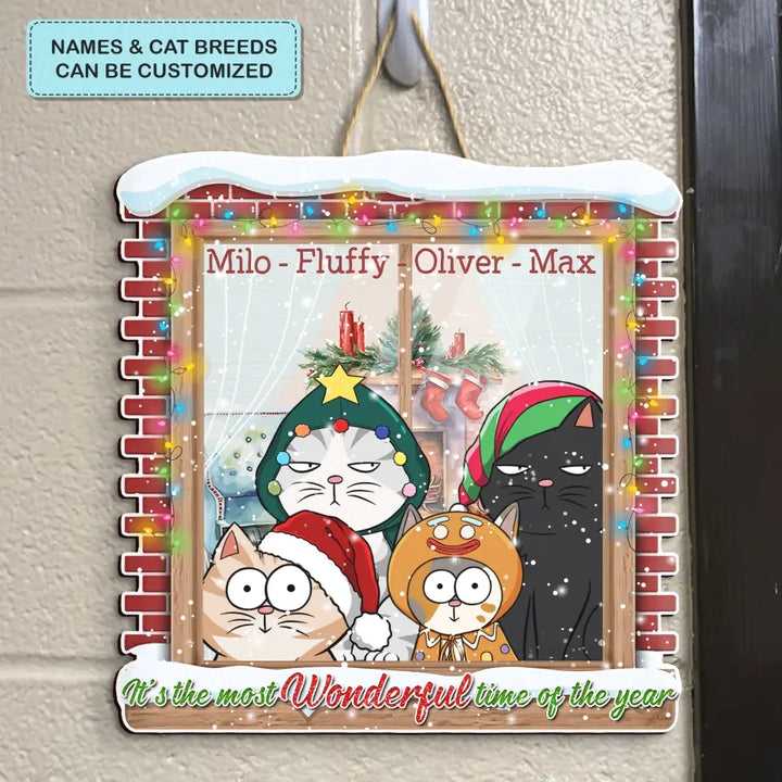 It's The Most Wonderful Time - Personalized Christmas Door Sign - Christmas Cat Funny - Gift For Cat Lover, Cat Mom, Cat Dad, Cat Owner