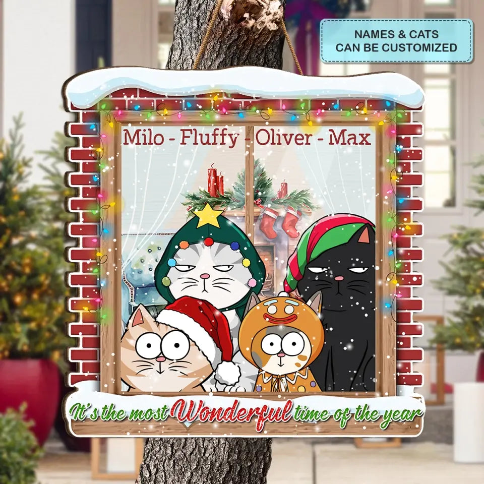 It's The Most Wonderful Time - Personalized Christmas Door Sign - Christmas Cat Funny - Gift For Cat Lover, Cat Mom, Cat Dad, Cat Owner