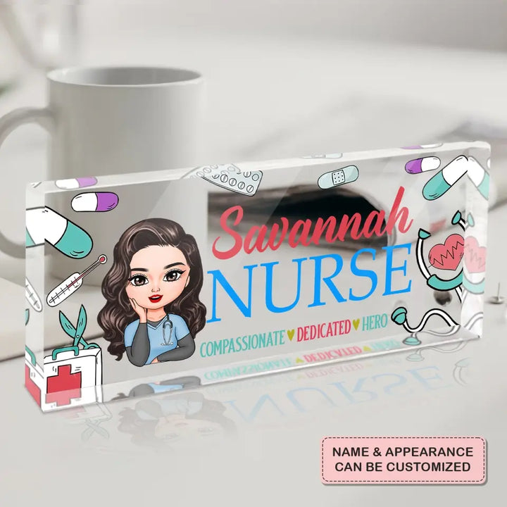 Personalized Custom Desk Plate - Nurse's Day, Appreciation Gift For Nurse - Compassionate Dedicated Hero