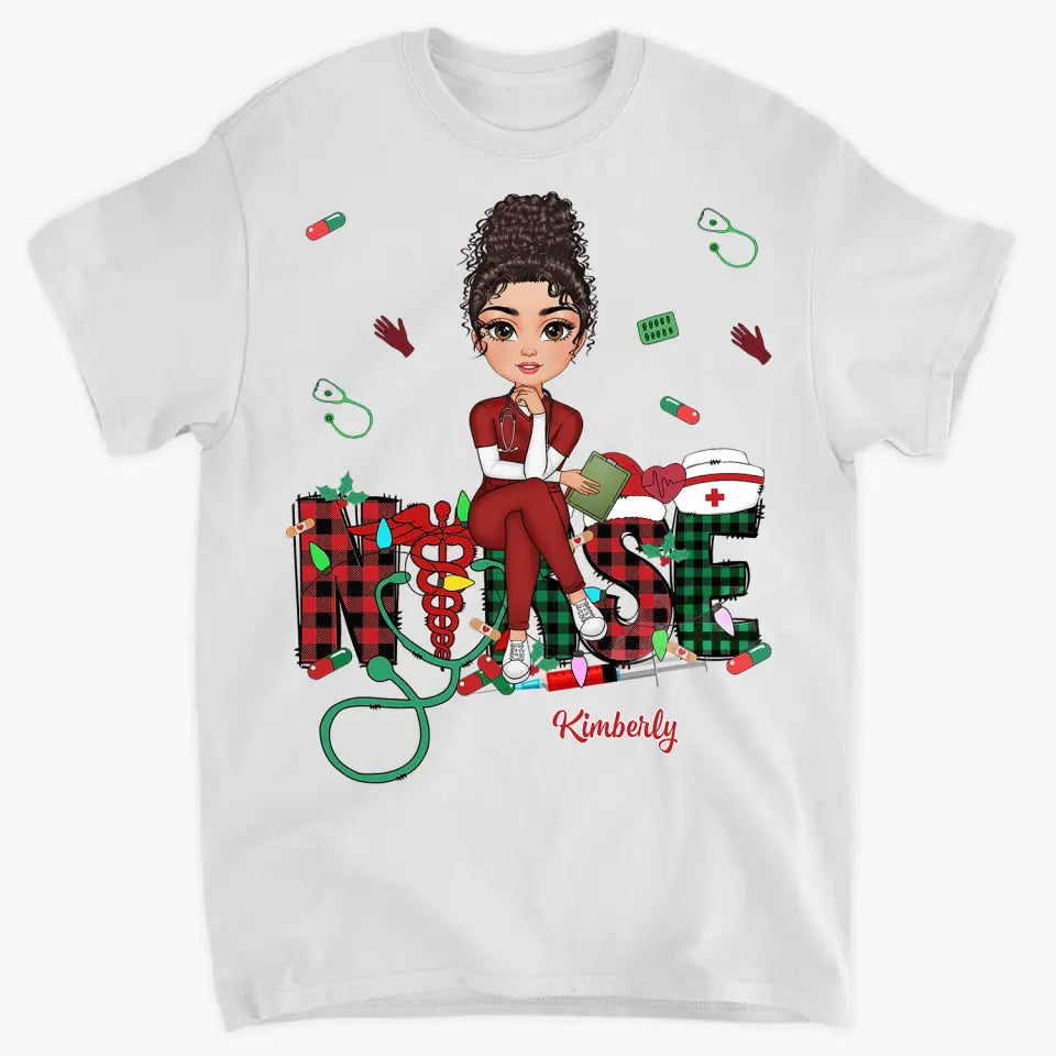 Love Nurse Life Christmas V2 - Personalized Custom T-shirt - Nurse's Day, Appreciation, Christmas Gift For Nurse