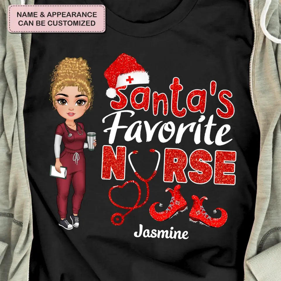 Santa's Favorite Nurse - Personalized Custom T-shirt - Nurse's Day, Appreciation, Christmas Gift For Nurse