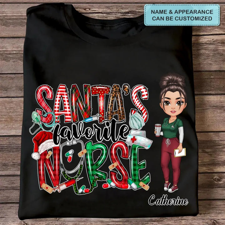 Santa Favourite Nurse - Personalized Custom T-shirt - Nurse's Day, Appreciation, Christmas Gift For Nurse