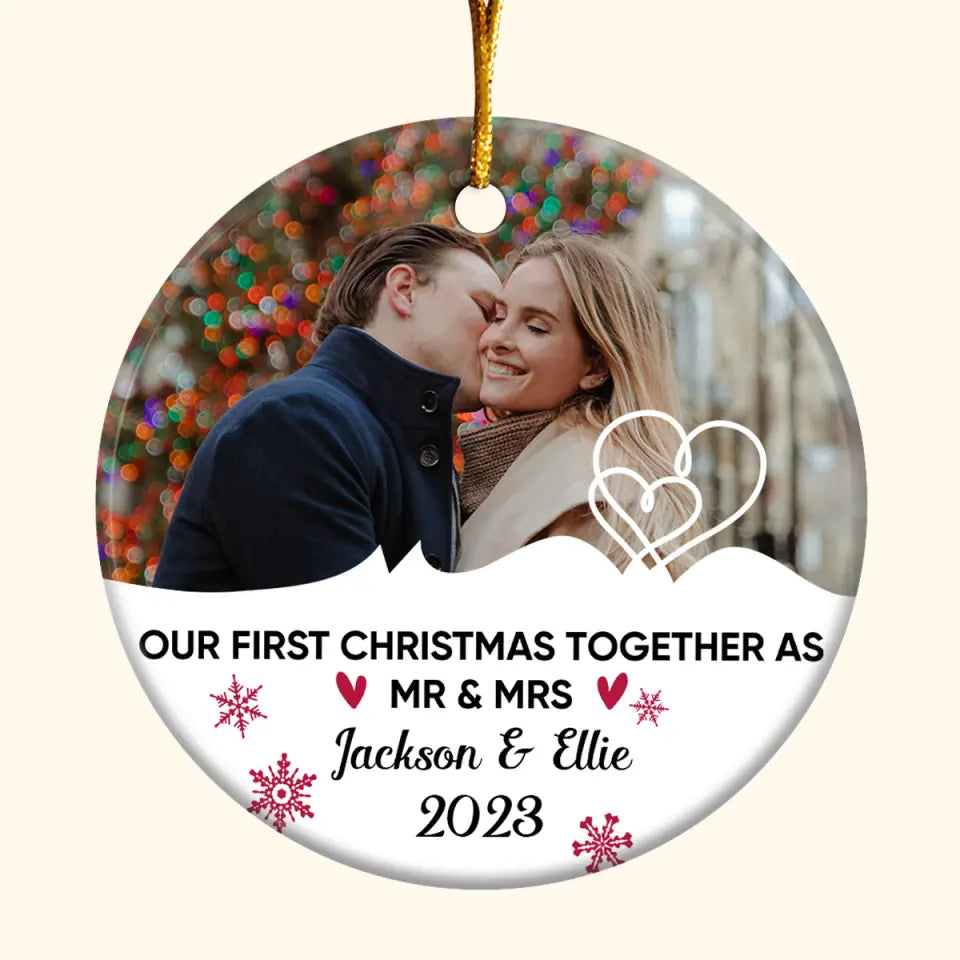 Our First Christmas Together - Personalized Custom Photo Ceramic Ornament - Christmas Gift For Couple, Wife, Husband, Girlfriend, Boyfriend