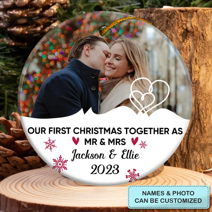 Our First Christmas Together - Personalized Custom Photo Ceramic Ornament - Christmas Gift For Couple, Wife, Husband, Girlfriend, Boyfriend