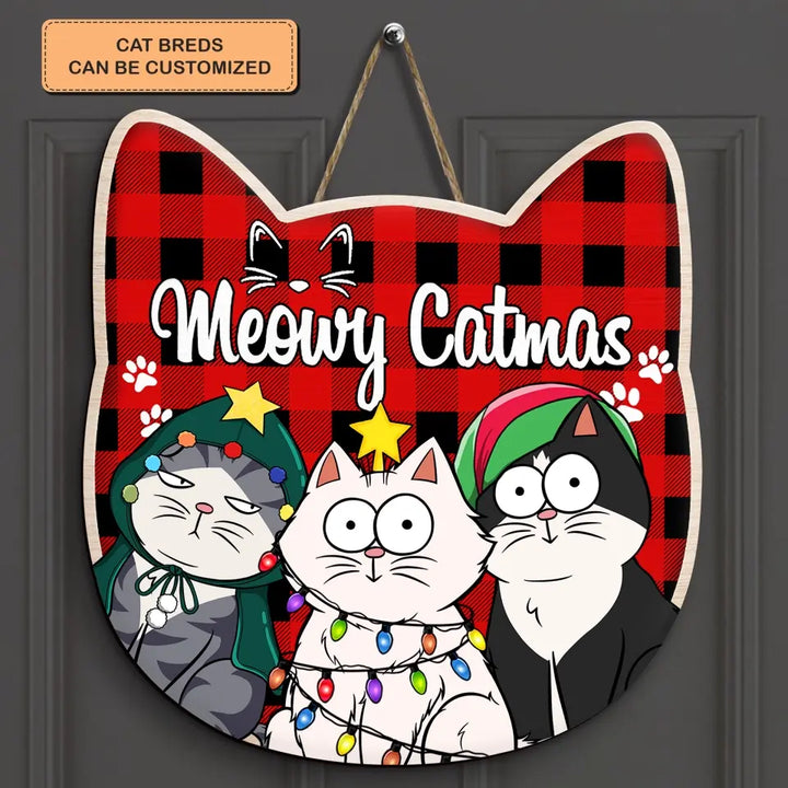 Meowy Catmas - Personalized Christmas Door Sign - Christmas cat Funny - Gift For Cat Mom, Cat Dad, Cat Lover, Cat Owner